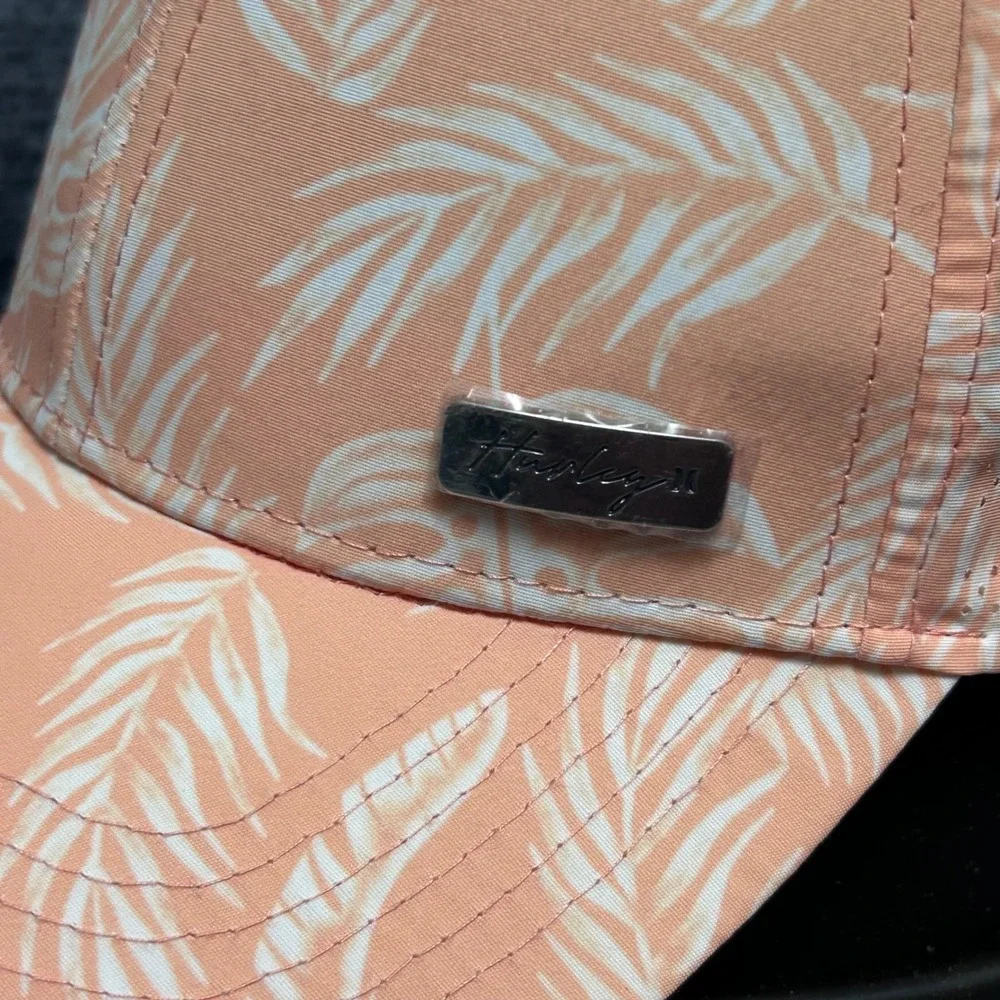 Hurley Tropical Palm Print Performance Hat Peach White Laser Perforated HNHW0005